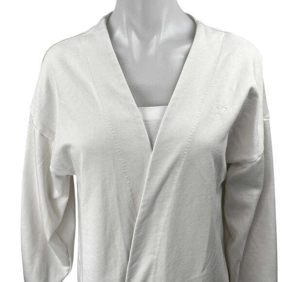 Gymshark White Long Sleeve Knit Mid Length Open Cardigan Sweater Top Size M - Picture 6 of 9